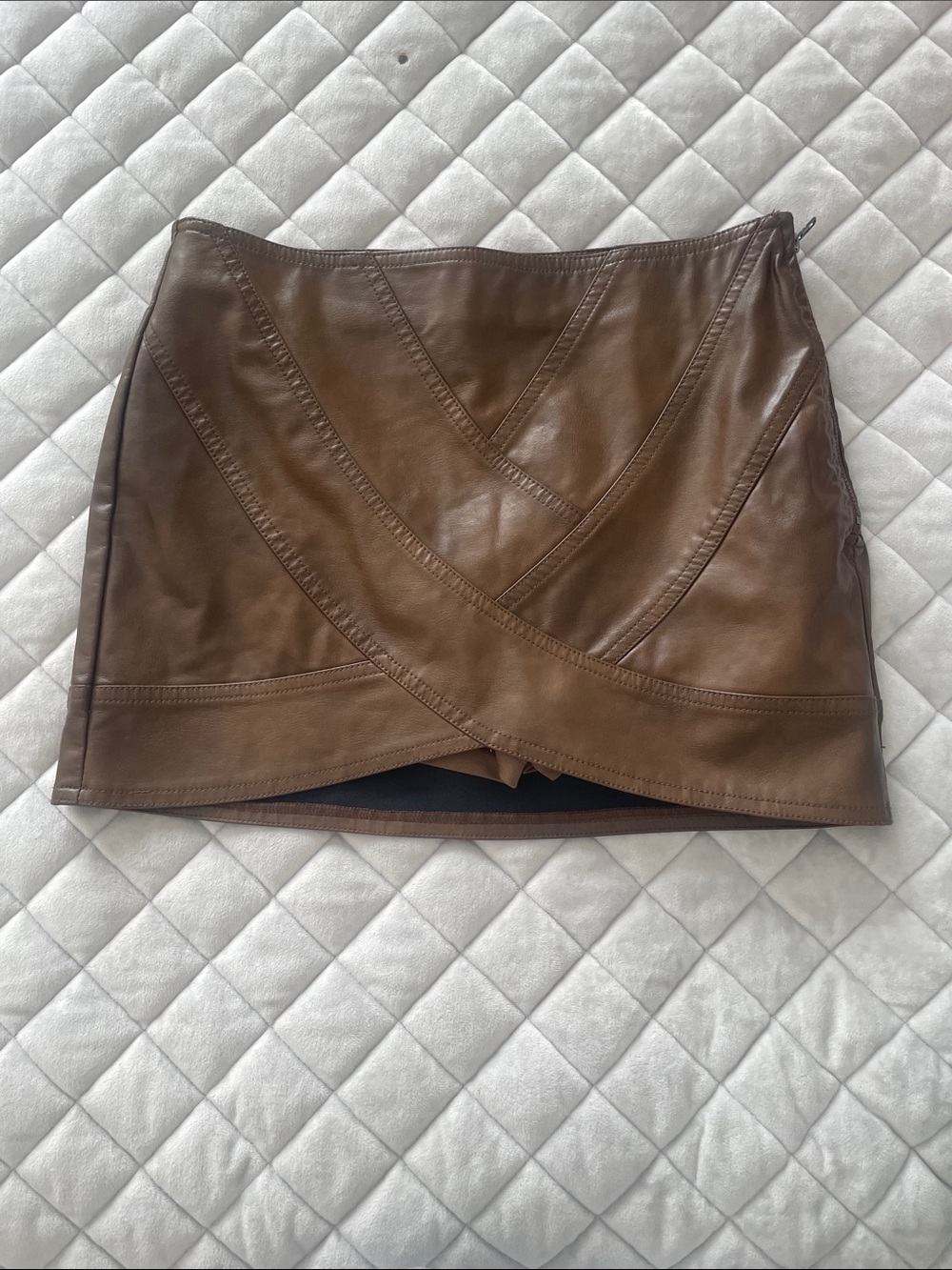 Women's Brown Leather Mini Skirt - Sleek Panel Design